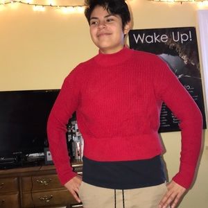 red turtleneck sweater